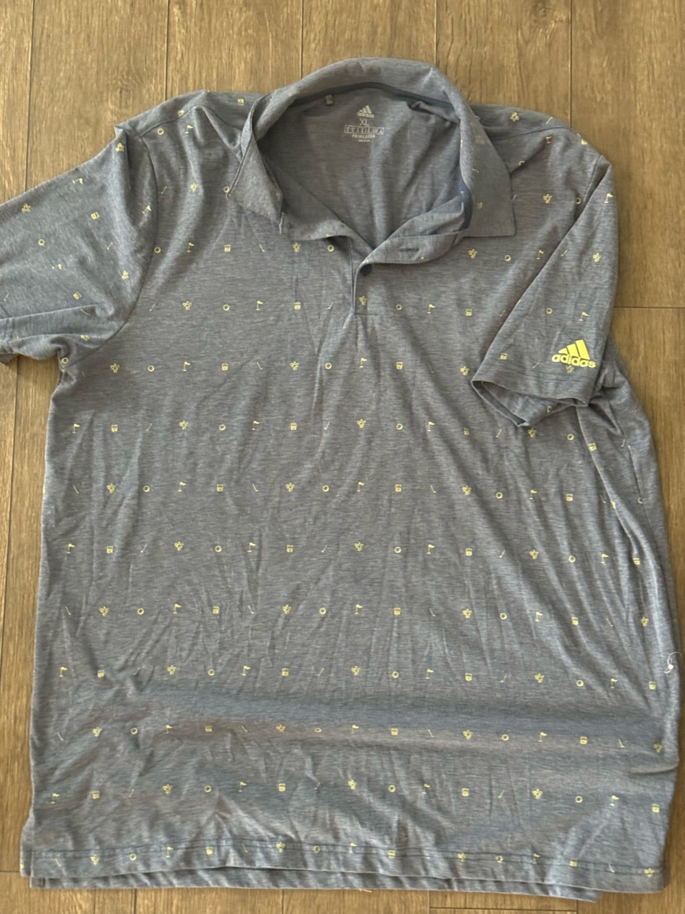 adidas Men's Heather Gray Polo with Yellow Logo Accents